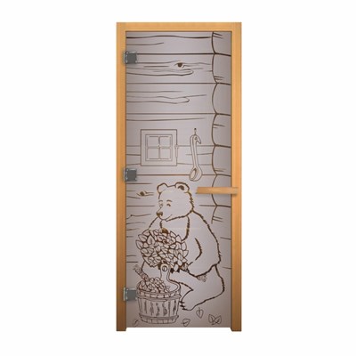 Дверь стекло Сатин Матовая, рис. "МИШКА", 190х70  (8мм, 3 петли 710) (ОСИНА) (левая) - фото 10122