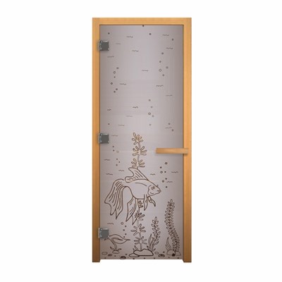 Дверь стекло Сатин Матовая, рис. "РЫБКА", 190х70 (8мм, 3 петли 710) (ОСИНА) (левая) - фото 10162