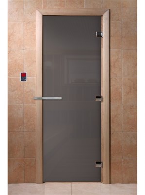 Дверь Графит матовое 190*70, 6мм, 2 петли, коробка хвоя, Банный Эксперт - фото 14218