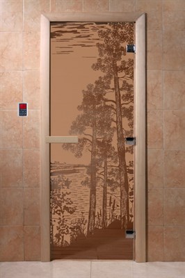 Дверь "Рассвет" (бронза) 180х70, 8 мм, 3 петли, коробка ольха, Банный Эксперт - фото 14291