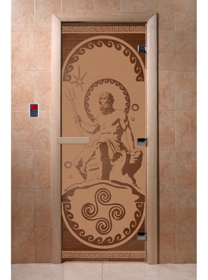 Дверь "Посейдон" (бронза матовое) 190х70, 8 мм, 3 петли, коробка ольха, Банный Эксперт - фото 14298