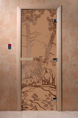 Дверь "Мишки" (бронза матовое) 190х80, 8 мм, 3 петли, коробка ольха. Банный Эксперт - фото 14308
