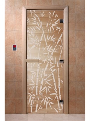 Дверь "Бамбук и бабочки" (графит) 190х70 6мм 2 петли коробка хвоя Банный Эксперт - фото 14309