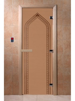 Дверь "Арка" (бронза) 190х70 6 мм 2 петли коробка хвоя Банный Эксперт - фото 14315