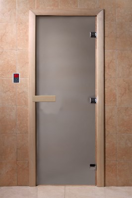 Дверь "Банное утро" (сатин) 200х80 8мм 3 петли коробка осина/листва Банный Эксперт - фото 14319