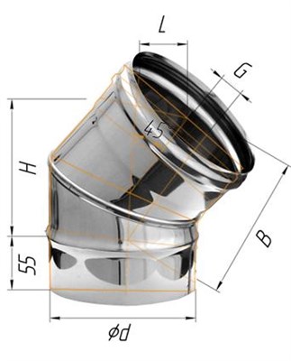 Колено Феррум угол 135° нержавеющее (430/0,5 мм) ф115 - фото 21660