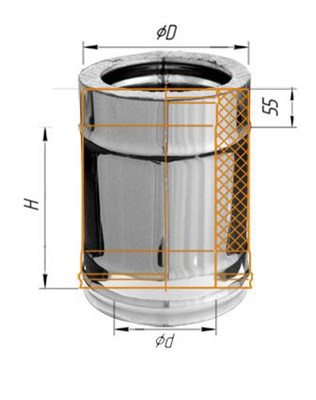 Дымоход Феррум утепленный нержавеющий (430/0,8мм)/зеркальный нержавеющий ф115/200 L=0,25м по воде - фото 21828