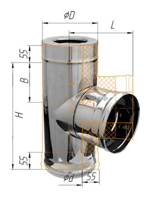 Тройник Феррум утепленный угол 90° нержавеющий (430/0,5мм)/зеркальный, ф150/210, по воде - фото 21830