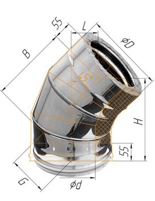 Колено Феррум утепленное угол 135° нержавеющее (430/0,5мм)/оцинкованное ф115/200 по воде - фото 22170