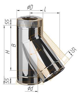 Тройник Феррум утепленный угол 135° нержавеющий (430/0,8мм)/зеркальный, ф120/200, по воде - фото 22454