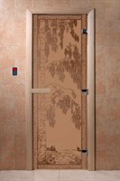 Дверь "Березка" (бронза матовое) 190х80, 8 мм, 3 петли, коробка ольха. Банный Эксперт