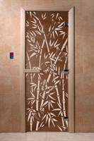 Дверь "Бамбук и бабочки" (бронза матовое) 190х70, 8 мм, 3 петли, коробка ольха. Банный Эксперт