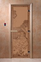 Дверь "Банька в лесу" (бронза матовое) 190х70, 8 мм, 3 петли, коробка ольха, Банный Эксперт