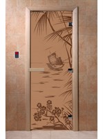 Дверь Голубая лагуна (бронза матовое) 190х70 8мм 3 петли коробка ольха Банный Эксперт