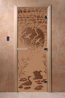 Дверь "Лебединое озеро" (бронза матовое) 190х70, 8 мм, 3 петли, коробка ольха, Банный Эксперт