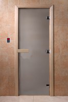 Дверь "Банное утро" (сатин) 200х80 8мм 3 петли коробка осина/листва Банный Эксперт